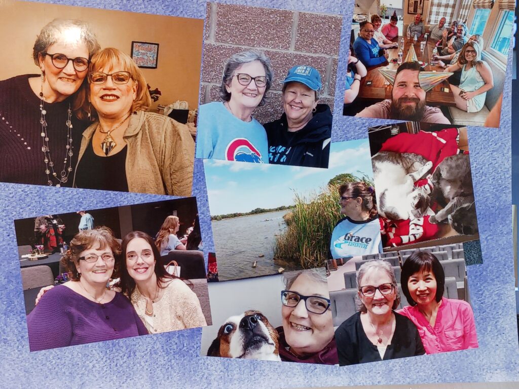 collage image of Cindy with various friends